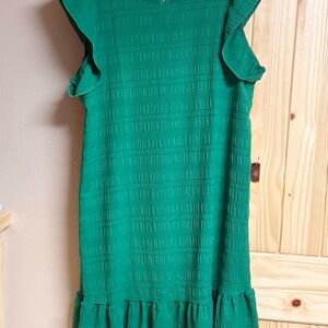 Green Ruffle Sleeve Textured Dress